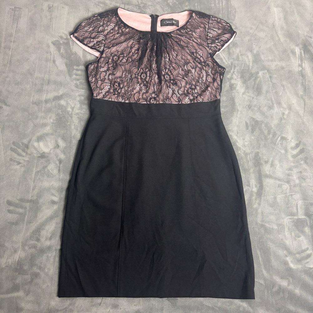 Chelsea Rose Black & Blush Pink Lace Sheath Cocktail Dress Semi-Formal Romantic